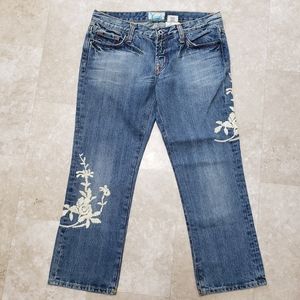 Vintage Yank Cropped Jeans Size 28 Embroidered Cotton Y2K Low Rise Cotton